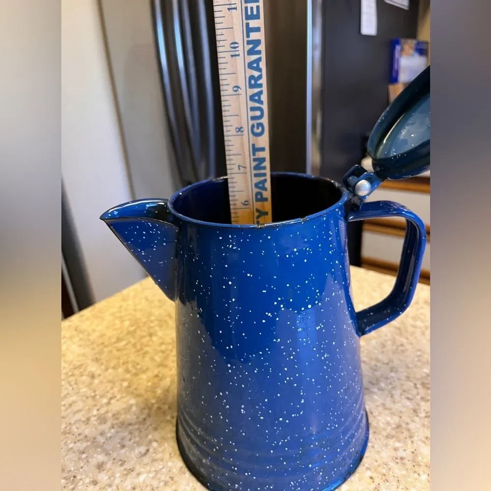 Vintage Blue Speckled Enamel Coffee Pot.